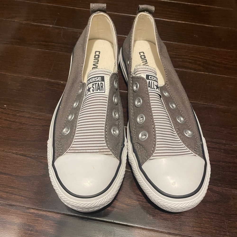 Converse All Star Slip-on Style Sneakers Grey Stripe